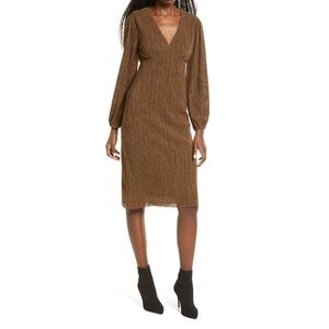All in Favor Plissé Empire Waist Midi Dress Dark Brown